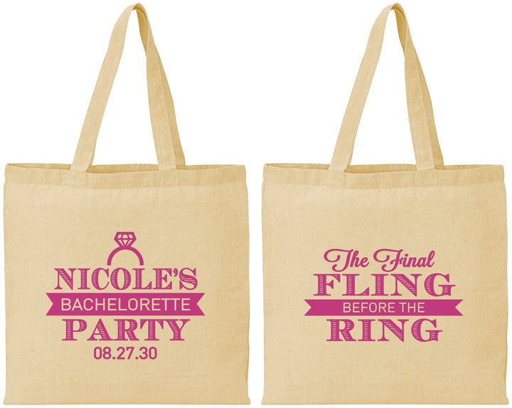 Personalized Bachelorette Cotton Tote Bags - Final Fling Before The Ring | 60110