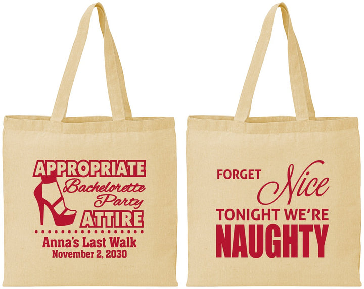 Personalized Bachelorette Cotton Tote Bags - Nice Tonight Naughty | 60112