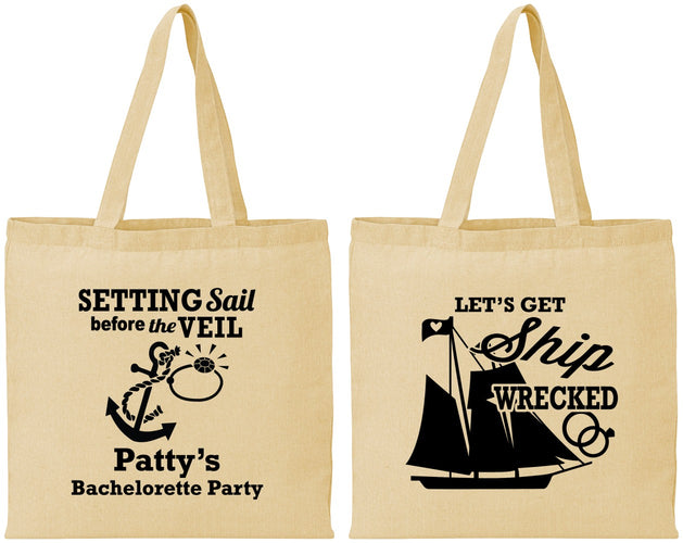 Personalized Bachelorette Cotton Tote Bags - Setting Sail Before Veil | 60116