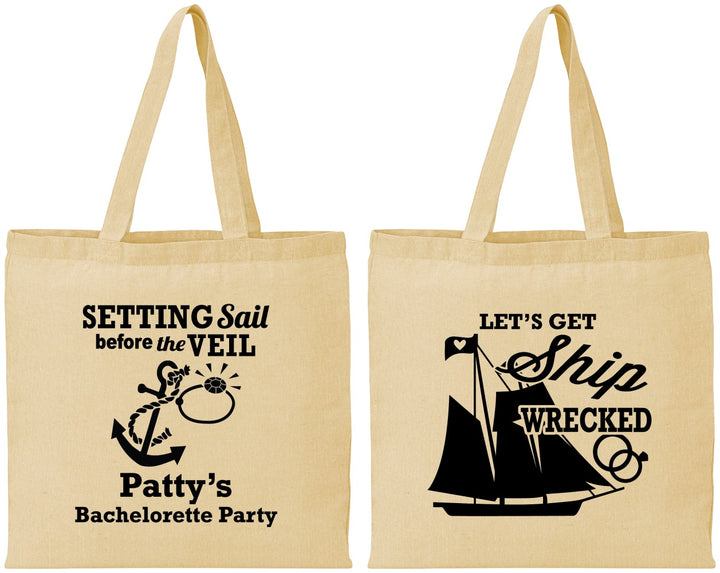 Personalized Bachelorette Cotton Tote Bags - Setting Sail Before Veil | 60116