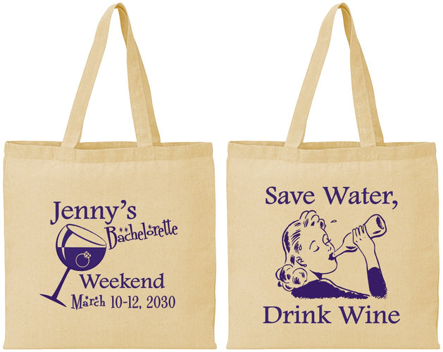 Personalized Bachelorette Cotton Tote Bags - Save Water Drink Wine | 60120