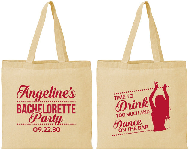 Personalized Bachelorette Cotton Tote Bags - Drink Dance On Bar | 60122