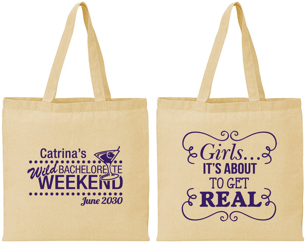 Personalized Bachelorette Cotton Tote Bags - About To Get Real | 60123