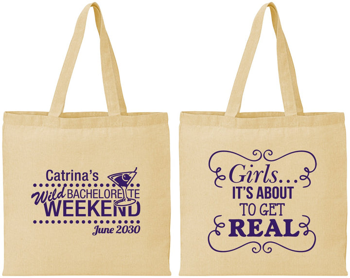 Personalized Bachelorette Cotton Tote Bags - About To Get Real | 60123