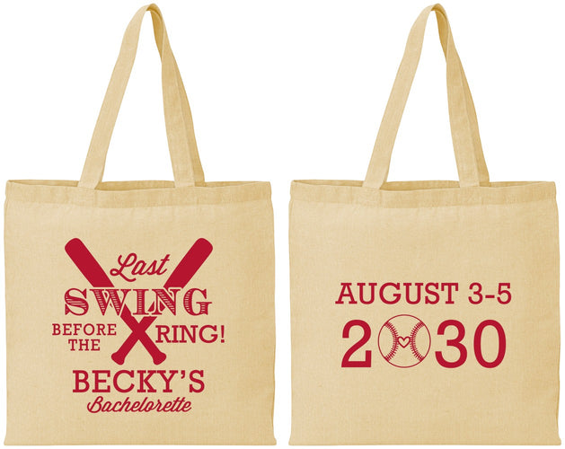 Personalized Bachelorette Cotton Tote Bags - Last Swing Before Ring | 60127
