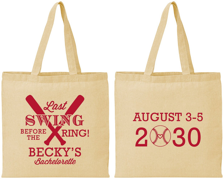 Personalized Bachelorette Cotton Tote Bags - Last Swing Before Ring | 60127