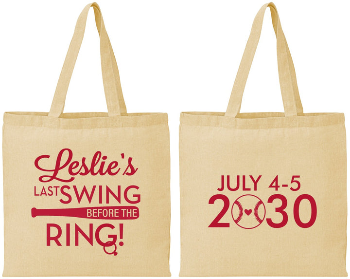 Personalized Bachelorette Cotton Tote Bags - Last Swing Before Ring | 60128