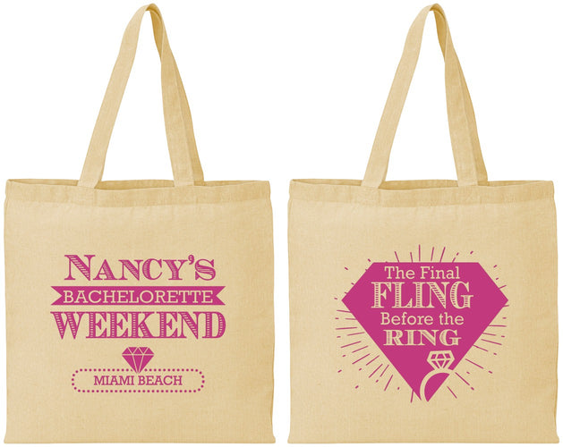 Personalized Bachelorette Cotton Tote Bags - Final Fling Before The Ring | 60129