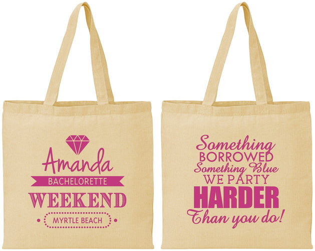 Personalized Bachelorette Cotton Tote Bags - Something Borrowed | 60131