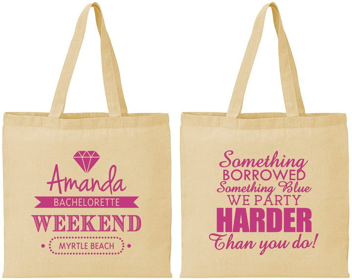 Personalized Bachelorette Cotton Tote Bags - Something Borrowed | 60131