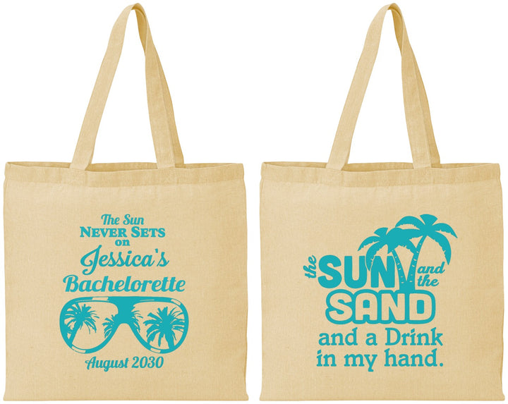Personalized Bachelorette Cotton Tote Bags - Sun Sand Drink Hand | 60134