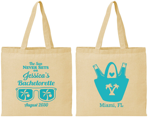 Personalized Bachelorette Cotton Tote Bags - Beach Sun Never Sets | 60136