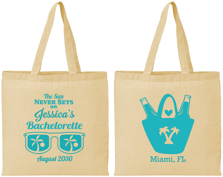 Personalized Bachelorette Cotton Tote Bags - Beach Sun Never Sets | 60136