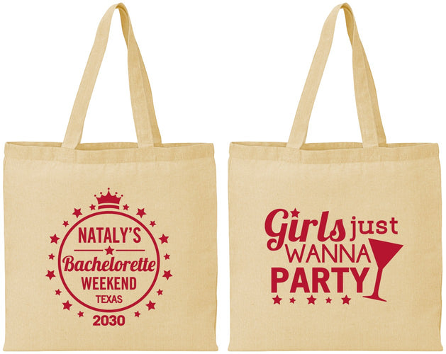 Personalized Bachelorette Cotton Tote Bags - Girls Just Wanna Party | 60139