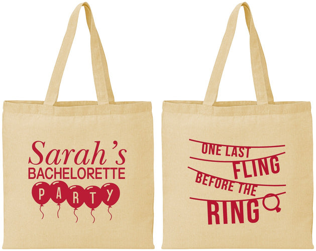 Personalized Bachelorette Cotton Tote Bags - Last Fling Before Rings | 60140