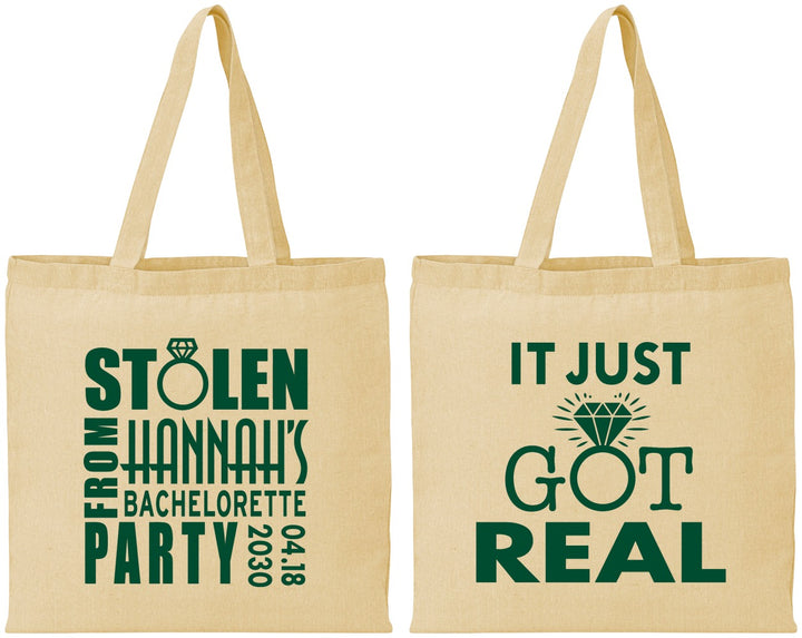 Personalized Bachelorette Cotton Tote Bags - Just Got Real | 60141