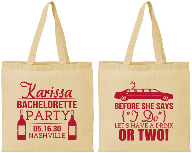 Personalized Bachelorette Cotton Tote Bags - Before She Says I Do | 60142
