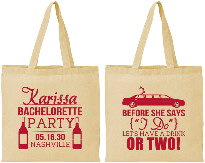 Personalized Bachelorette Cotton Tote Bags - Before She Says I Do | 60142