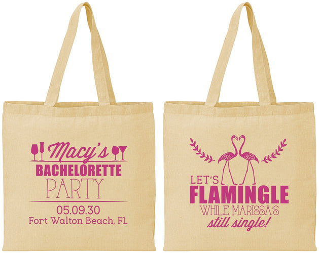 Personalized Bachelorette Cotton Tote Bags - Lets Flamingle Still Single | 60144