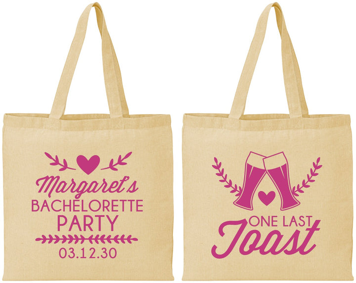 Personalized Bachelorette Cotton Tote Bags - One Last Toast | 60147