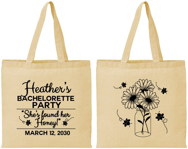 Personalized Bachelorette Cotton Tote Bags - She Found Her Honey | 60150