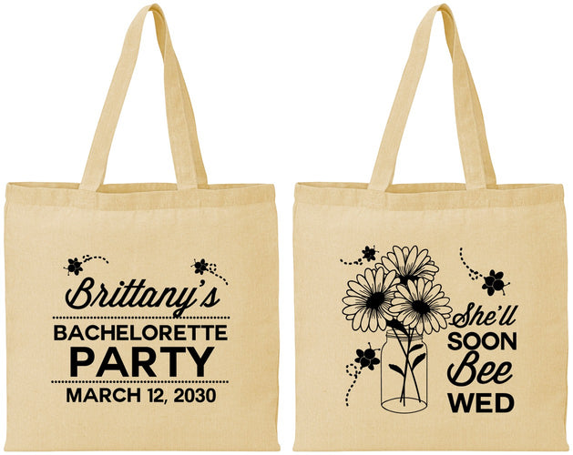 Personalized Bachelorette Cotton Tote Bags - She Will Soon Bee Wed | 60151