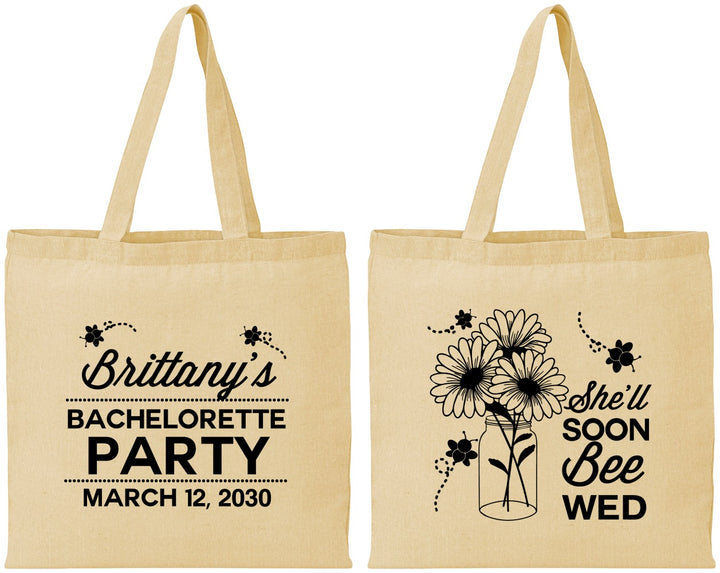 Personalized Bachelorette Cotton Tote Bags - She Will Soon Bee Wed | 60151