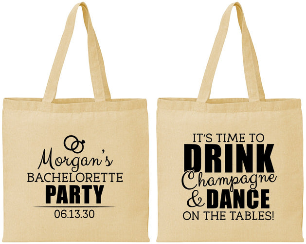 Personalized Bachelorette Cotton Tote Bags - Drink Champagne Dance | 60154