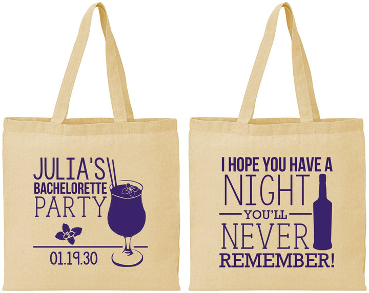 Personalized Bachelorette Cotton Tote Bags - Night Never Remember | 60160
