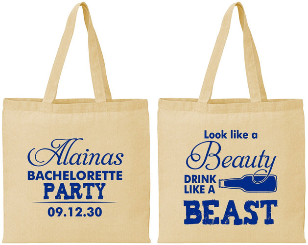 Personalized Bachelorette Cotton Tote Bags - Beauty Beast | 60161