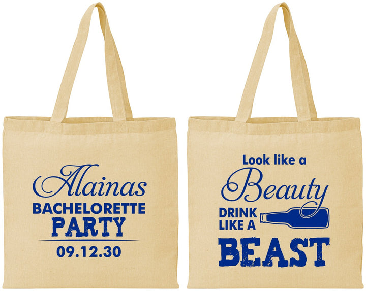 Personalized Bachelorette Cotton Tote Bags - Beauty Beast | 60161