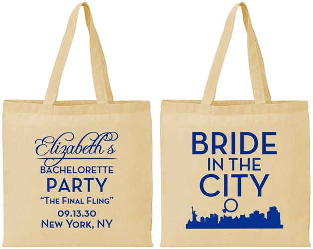 Personalized Bachelorette Cotton Tote Bags - New York | 60162
