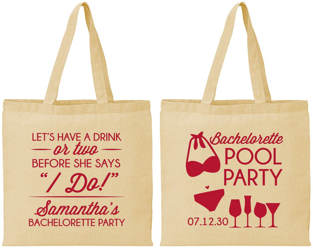 Personalized Bachelorette Cotton Tote Bags - Pool Party | 60167
