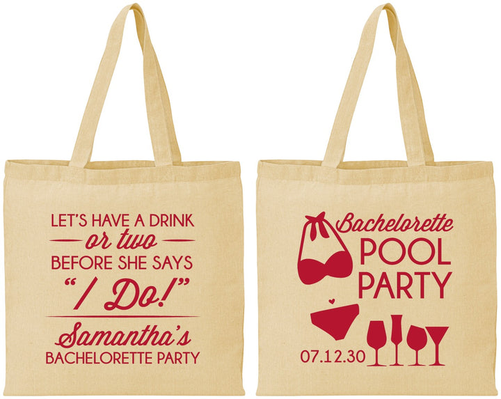 Personalized Bachelorette Cotton Tote Bags - Pool Party | 60167