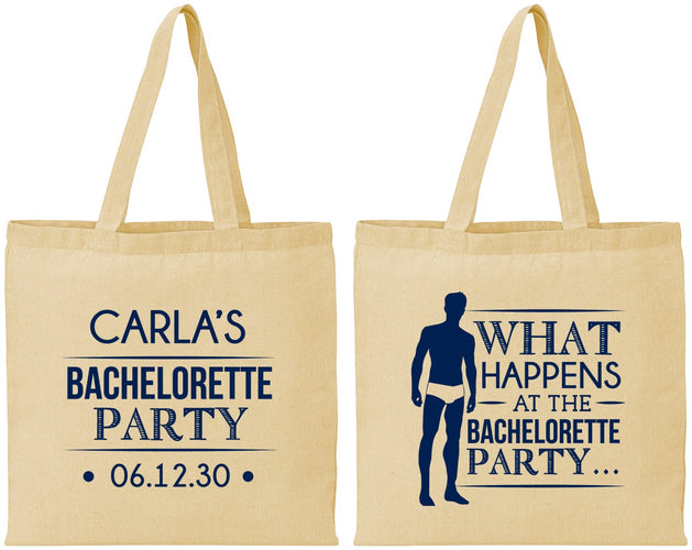 Personalized Bachelorette Cotton Tote Bags - What Happens | 60172