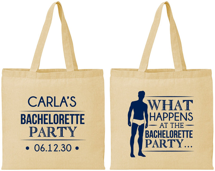 Personalized Bachelorette Cotton Tote Bags - What Happens | 60172