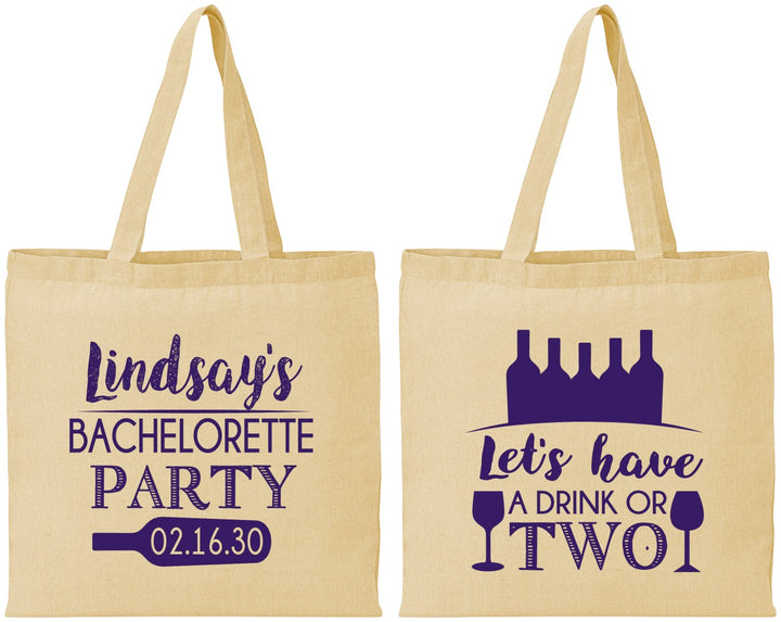 Personalized Bachelorette Cotton Tote Bags - Wine Drink Or Two | 60178
