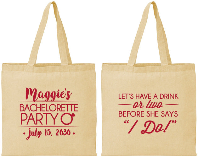 Personalized Bachelorette Cotton Tote Bags - Before She Says I Do | 60179