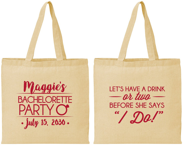 Personalized Bachelorette Cotton Tote Bags - Before She Says I Do | 60179