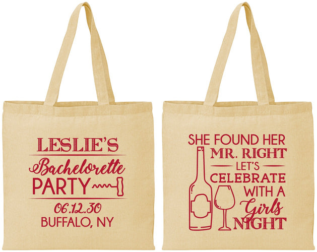 Personalized Bachelorette Cotton Tote Bags - Mr Right Girls Night | 60180