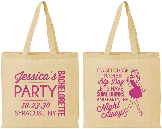 Personalized Bachelorette Cotton Tote Bags - Drink The Night Away | 60182