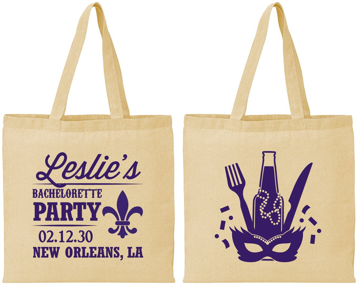 Personalized Bachelorette Cotton Tote Bags - Mardi Gras | 60185