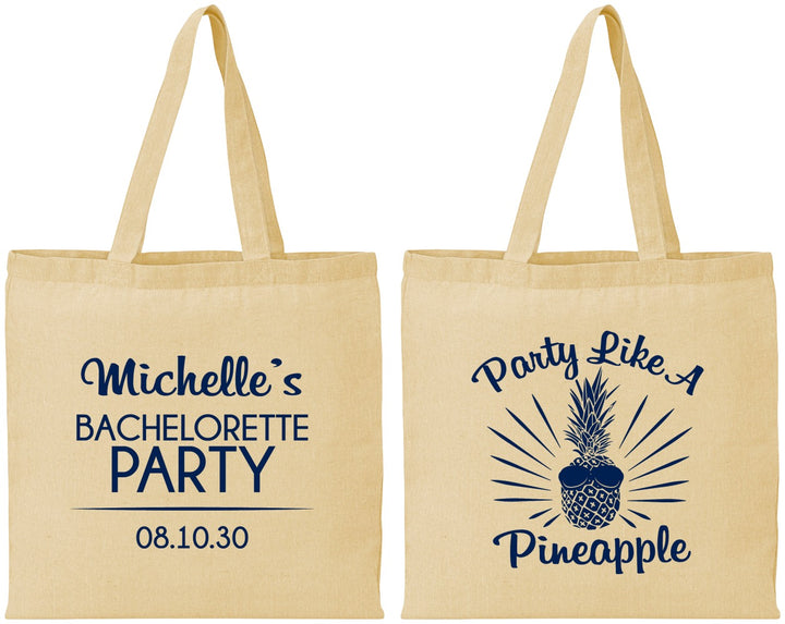 Personalized Bachelorette Cotton Tote Bags - Party Like A Pineapple | 60193