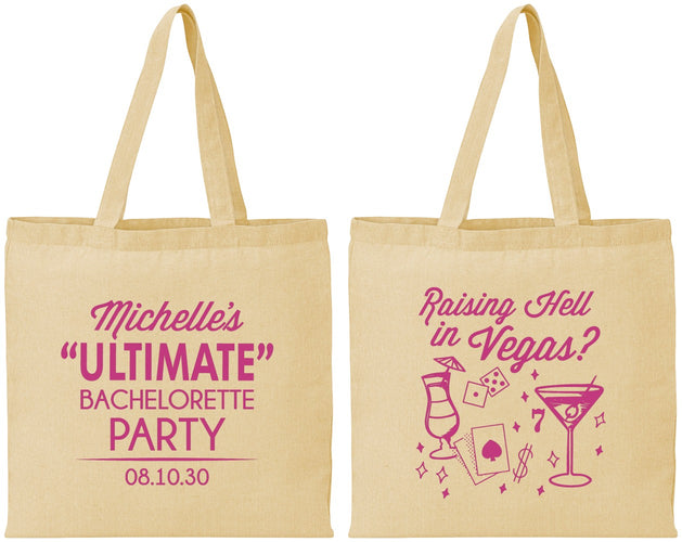 Personalized Bachelorette Cotton Tote Bags - Raising Hell In Vegas | 60196
