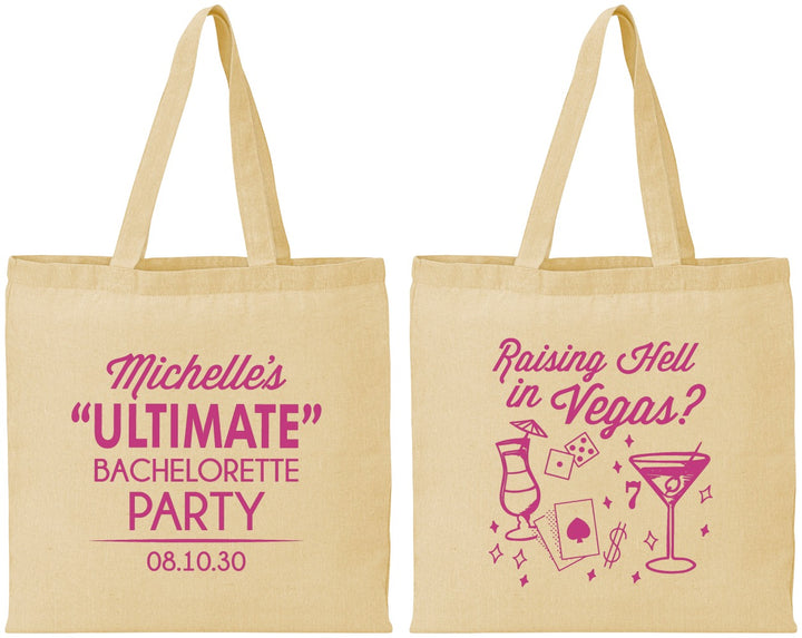 Personalized Bachelorette Cotton Tote Bags - Raising Hell In Vegas | 60196