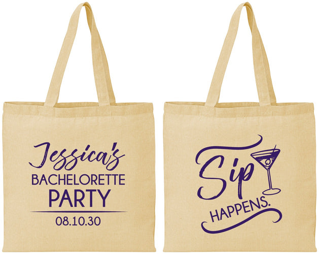 Personalized Bachelorette Cotton Tote Bags - Sip Happens | 60197