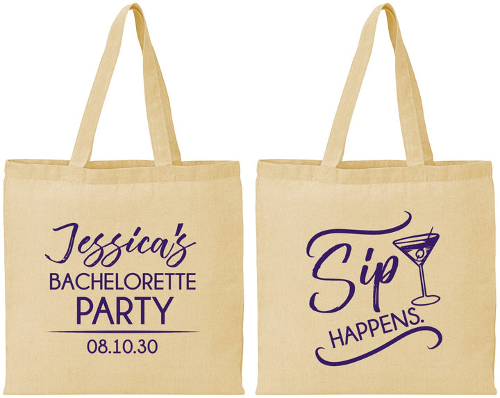 Personalized Bachelorette Cotton Tote Bags - Sip Happens | 60197