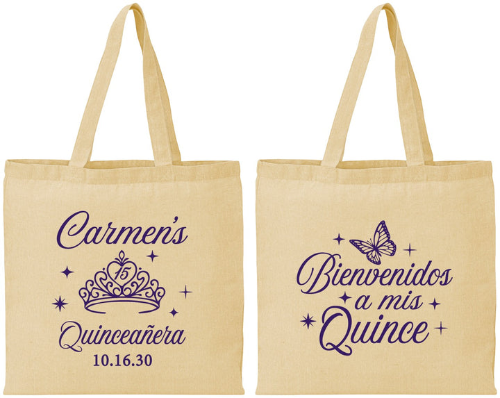 Personalized Quinceanera Cotton Tote Bags - Bienvenidos A Mis Quince | 70005