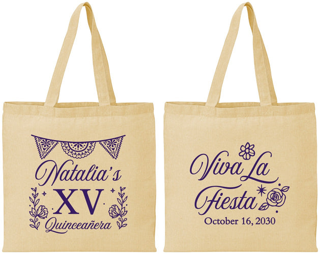 Personalized Quinceanera Cotton Tote Bags - Viva La Fiesta Quince | 70008