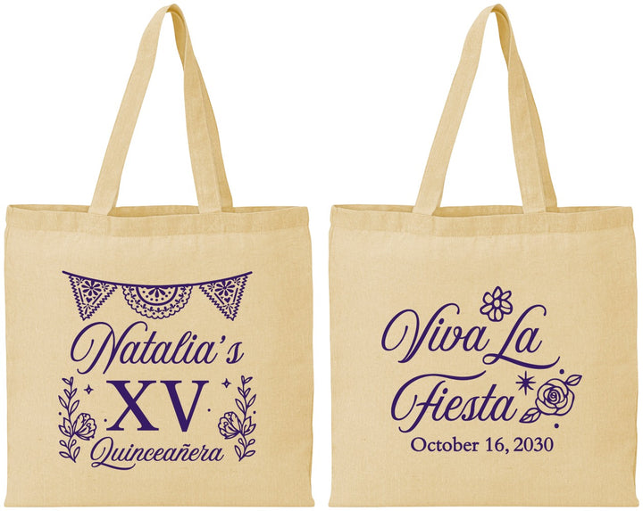 Personalized Quinceanera Cotton Tote Bags - Viva La Fiesta Quince | 70008